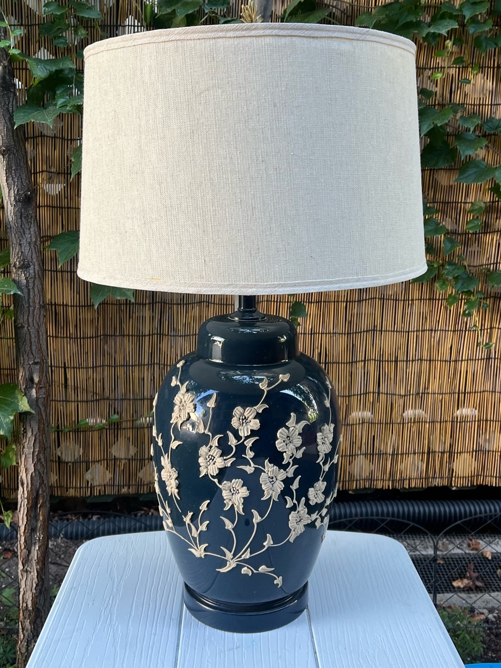 🆕 Listing! Vintage | Navy Impasto Floral Ceramic Table Lamp